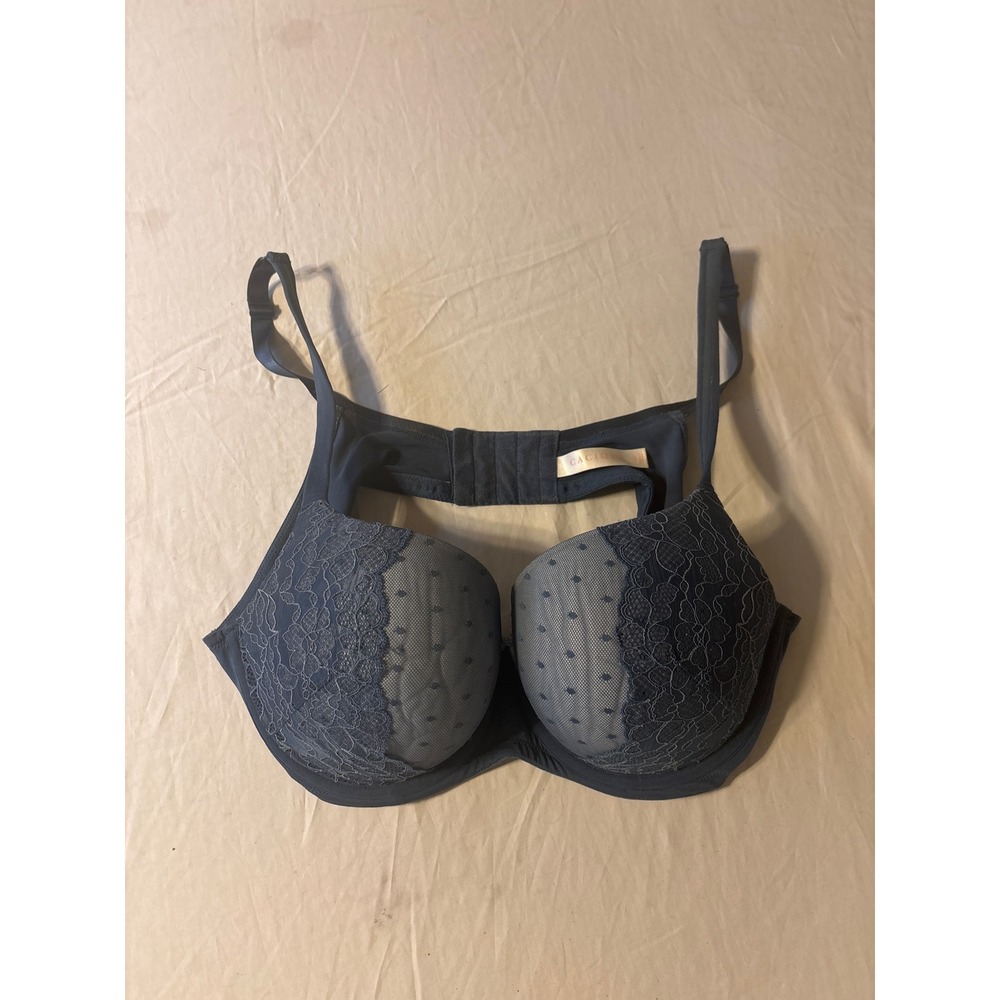 Cacique Balconette Bra Womens 42C Navy Blue Excellent Lace Trim Padded Underwire